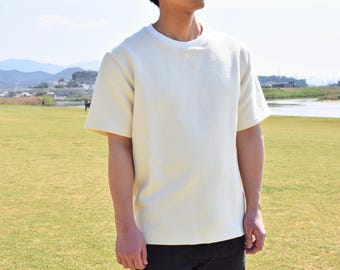 Kusakura Sashiko T-Shirt, White Japanese Judogi Fabric Shirt, Made in Japan, Natural Strong Durable Tee Inspired by Judo Craftsmanship