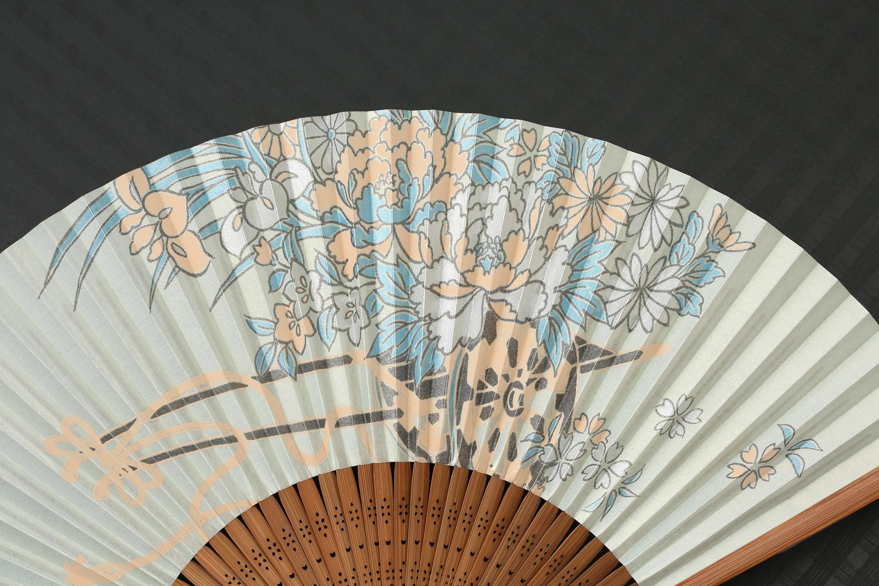 Handmade Japanese Sensu Folding Fan with Flower Cart, Japanese Traditional Crafts, Suehirodo Fan, Bamboo and Washi Hand Fan from Japan