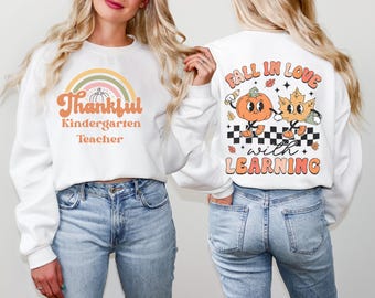 Teacher Thanksgiving Sweatshirt, Fall Teacher Sweater, Fall in Love with Teaching Sweatshirt, Teacher Pumpkin Sweater, Retro Groovy Sweater