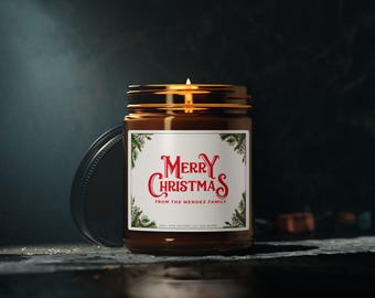 Merry Christmas Candle Personalization Holiday Gift, Family Christmas Gift, Stocking Stuffer, Secret Santa, Coworker Gift, For Her, For Him