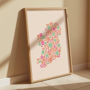 Floral Ireland Map - Retro Funky Flower Map of Ireland Print