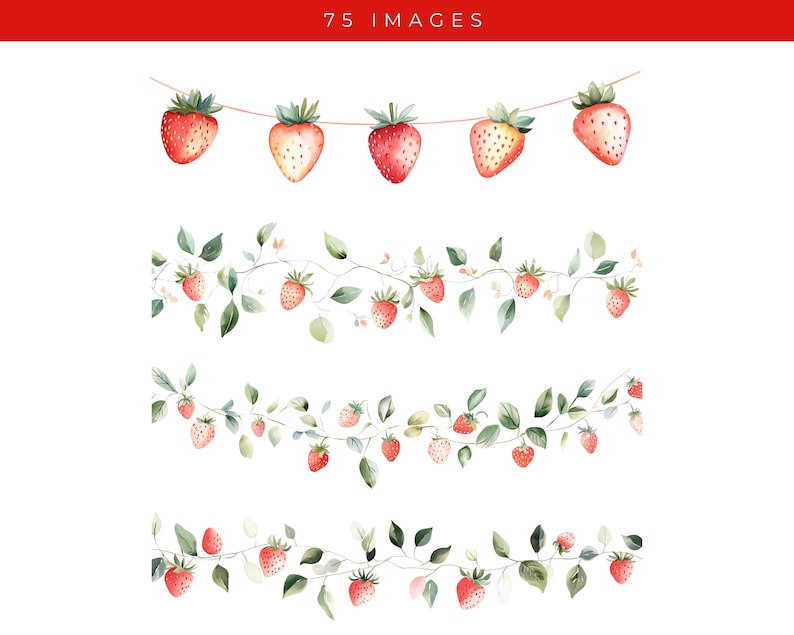 Watercolor Strawberry Clipart Set: Berry First Birthday, Dessert PNG ...