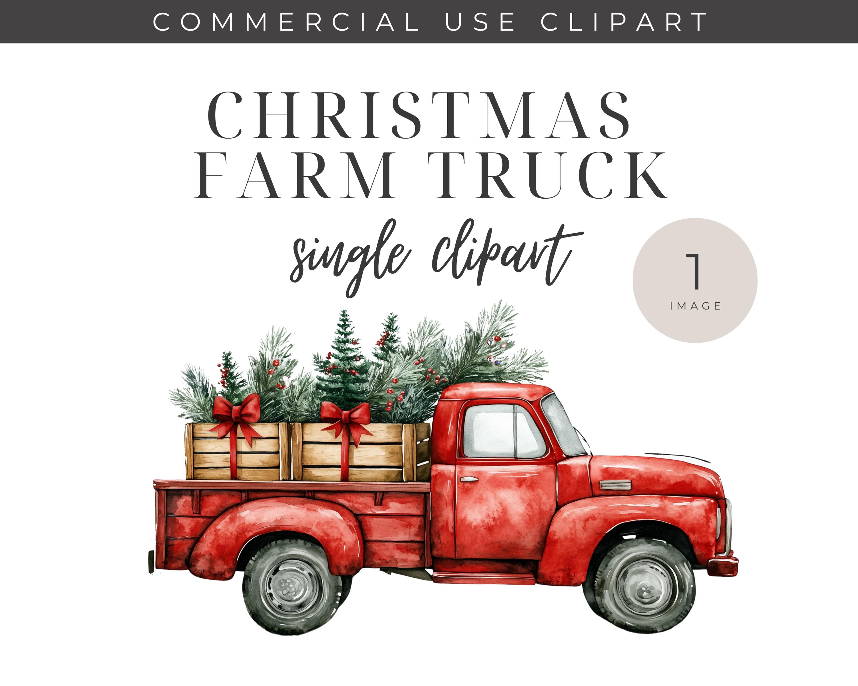 Watercolor Christmas Truck Clipart: Vintage Red Truck PNG (Digital Download)