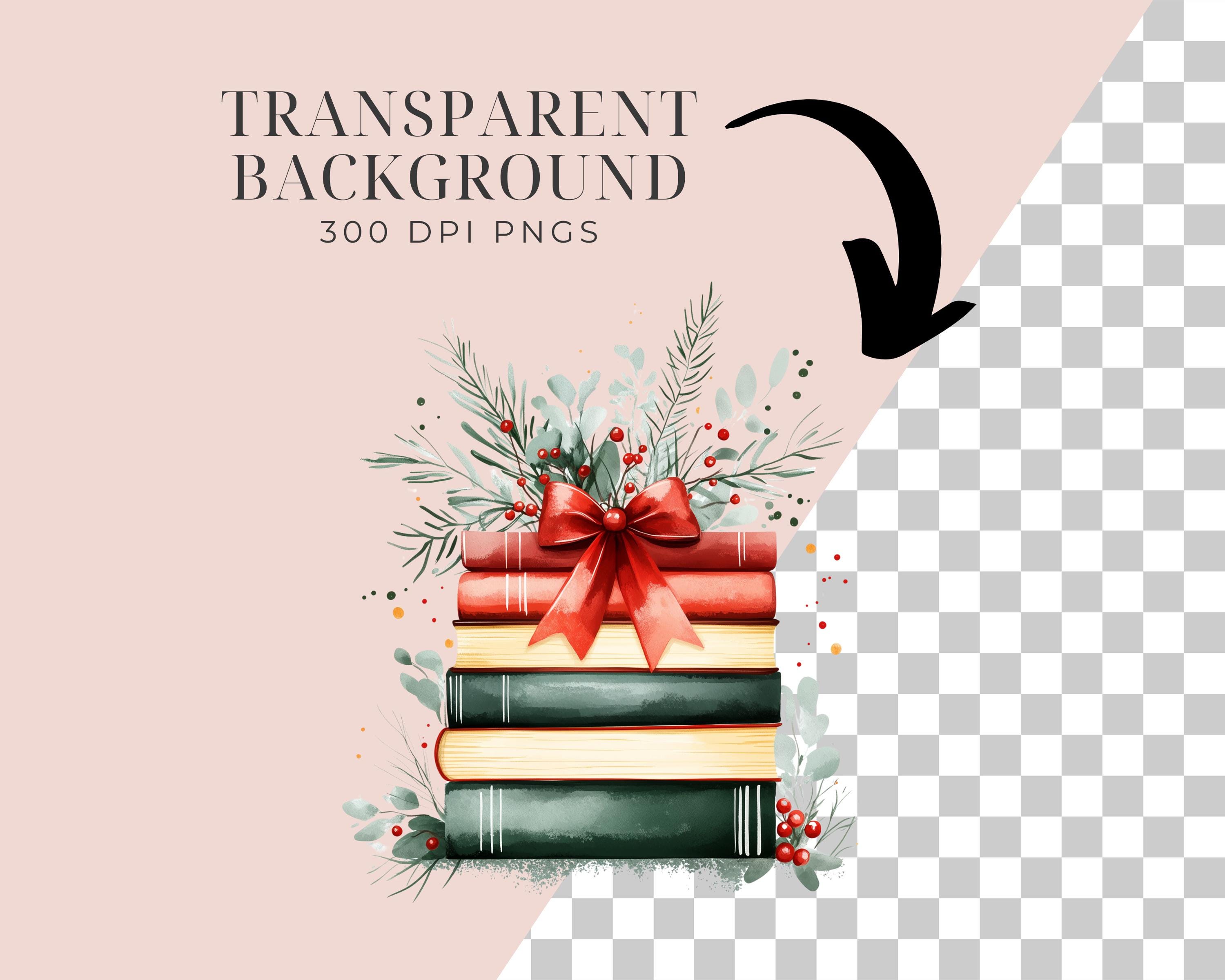 Watercolor Christmas Book Stack Clipart: Holiday PNG Set - Etsy