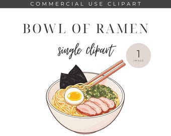 Watercolor Ramen Bowl Clipart: Asian Food PNG (Commercial Use)