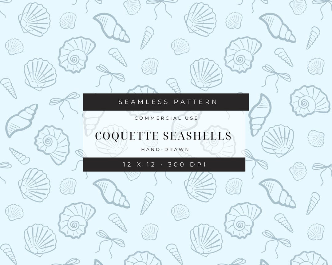 Coquette Seashells Seamless Pattern: Summer Fabric Design (digital ...
