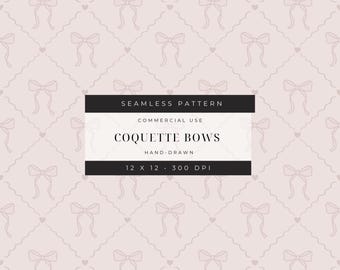 Coquette Bows Seamless Pattern: Pastel Hearts Bow Print (Commercial Use PNG Digital Download)