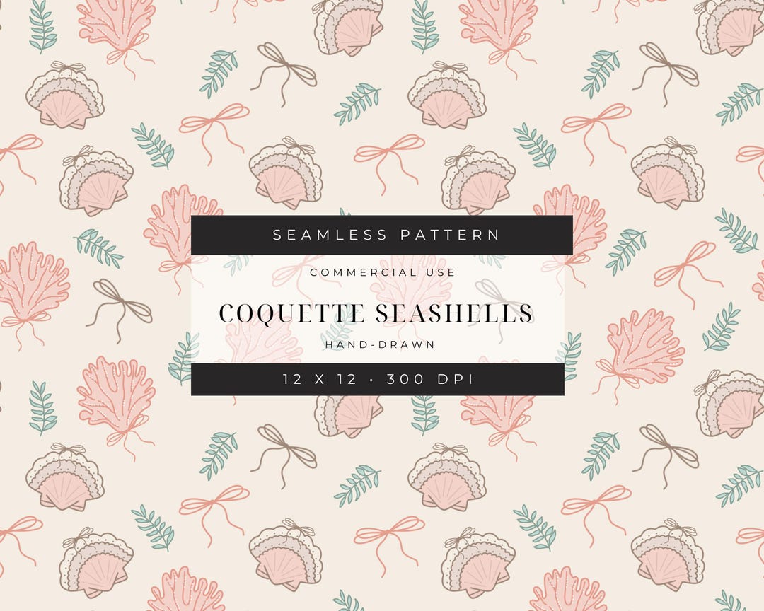Coquette Seashells Seamless Pattern: Summer Fabric Design (PNG) - Etsy