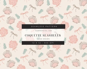 Coquette Seashells Seamless Pattern: Summer Fabric Design (PNG)