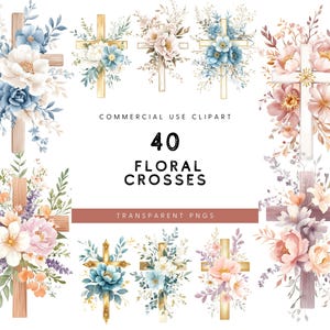 Aquarell christliches Kreuz Clipart, Aquarell Blume Kreuz, Clipart für kommerzielle Nutzung, religiöse Clipart, Ostern Clipart, Taufe Clipart