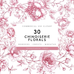 Aquarel vintage chinoiserie bloemen clipart, botanische kransen en randen voor bruiloft uitnodigingen, toile de jouy en Frans barok embleem, png PNGEgg