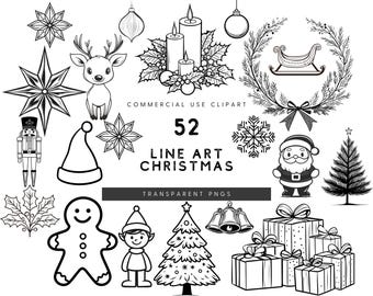 Weihnachten Line Art Clipart: Festliche Feiertage (Kommerzielle Nutzung)
