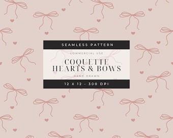 Pink Valentines Bows Seamless Pattern: Coquette Hearts (Commercial Use)