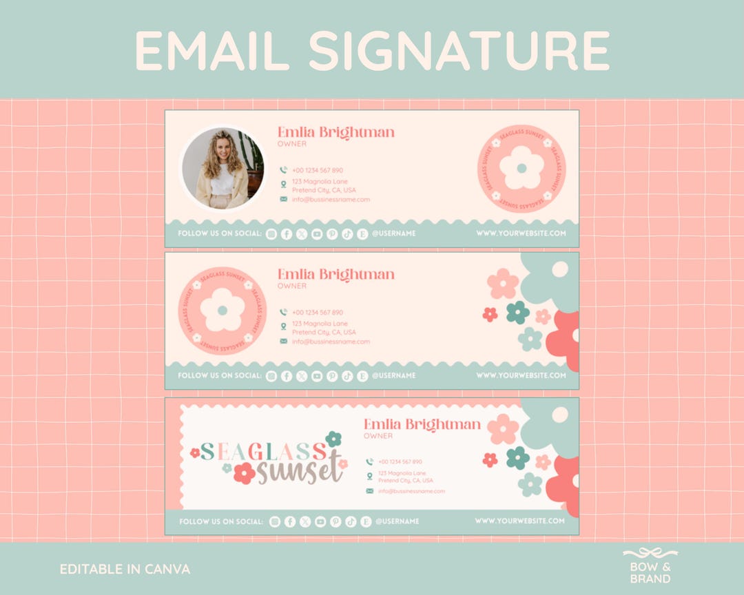 Spring Email Signature Designs Editable Email Signature Templates: Colorful Floral Design (canva) - Etsy