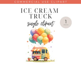 Watercolor Ice Cream Truck Clipart: Colorful PNG Image (Commercial Use)