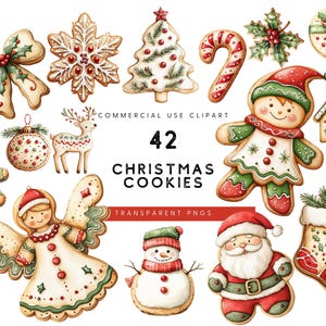 Aquarell Weihnachtskekse Clipart, Weihnachten PNG, Lebkuchen Keks PNG für kommerzielle Nutzung, Kunsthandwerk und Scrapbooking, Zuckerkekse PNG
