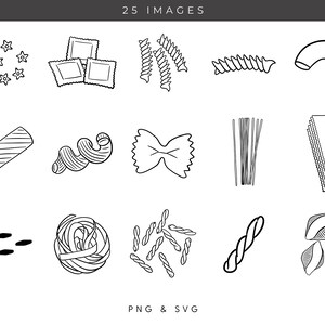 Pasta Svg File Hand Drawn Pasta Clipart: Italian Food Doodles, SVG PNG Graphics ...
