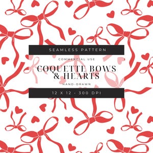 Red Bows and Hearts Seamless Pattern: Coquette Valentine&#39;s Day (Digital Download)