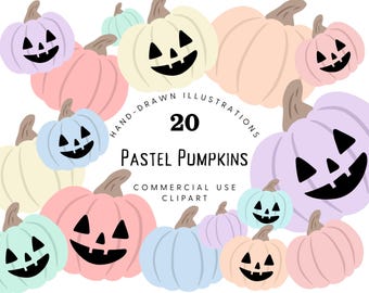 Handgetekende Halloween-clipart, schattige Halloween, pastel Halloween-clipart, pastel pompoenen clipart, pompoenillustraties, png, Halloween-kunst