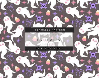 Cute Halloween Seamless Pattern, Halloween Bow Seamless, Coquette Halloween Seamless, Halloween Candy Seamless, Cute Ghost Coquette Seamless