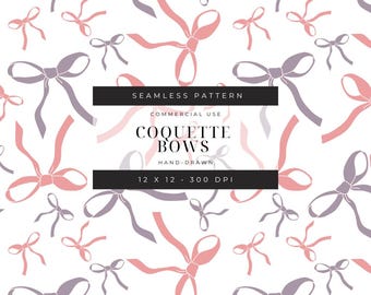 Pink Purple Bows Seamless Pattern: Valentines Coquette (Digital Paper)