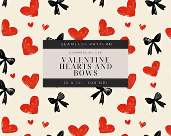 Watercolor Hearts and Bows Seamless Pattern: Valentine's Day Digital Paper (PNG)