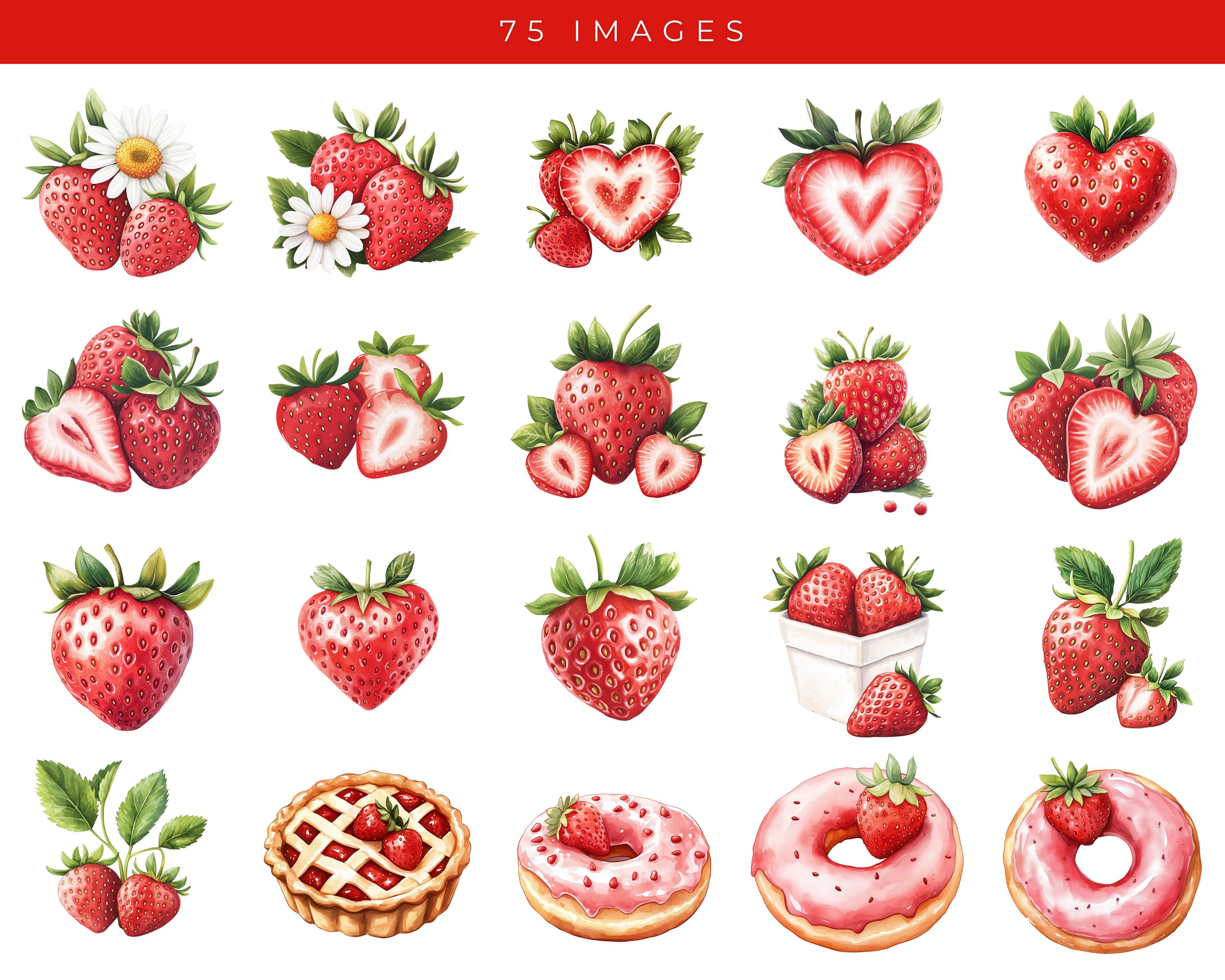 Watercolor Strawberry Clipart Set: Berry First Birthday, Dessert PNG ...