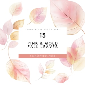 Imágenes prediseñadas de hojas de otoño en acuarela, imágenes prediseñadas de hojas de otoño, hojas de otoño, imágenes prediseñadas de Acción de Gracias, decoración de otoño, hojas rosas, hojas doradas
