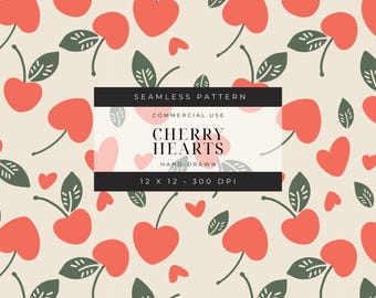 Diseño sin costuras de corazones de cereza: Papel digital para el Día de San Valentín (PNG)