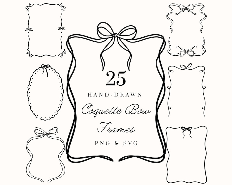 Whimsical Hand Drawn Coquette Bow Frames