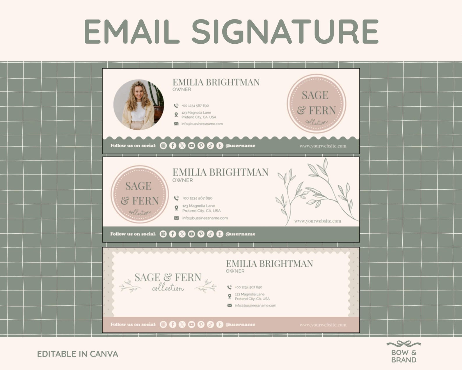 Boho Email Signature Templates: Editable Canva Design (digital Download ...