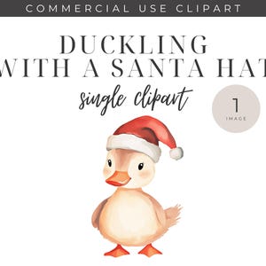Pato de acuarela con gorro de Papá Noel, clipart para la temporada de invierno, clipart individual, clipart de animales de granja, pato navideño PNG, clipart de vacaciones