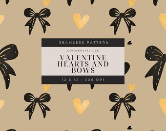 Watercolor Hearts and Bows Seamless Pattern: Valentine's Day Digital Paper (PNG)