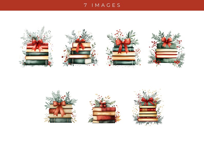 Watercolor Christmas Book Stack Clipart: Holiday PNG Set - Etsy