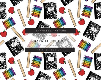Naadloos terug-naar-schoolpatroon: compositie notebookprint (png-bestand, commerciële licentie, digitale download)