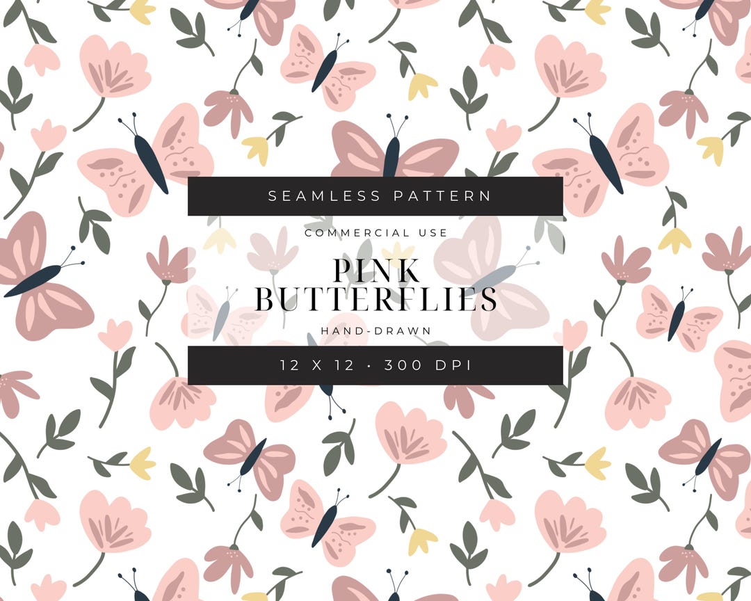 Pink Butterfly Seamless Pattern: Hand-drawn Floral Digital Paper ...