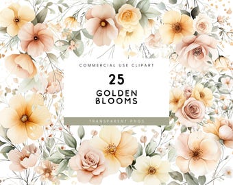 Watercolor Wildflower Clipart: Yellow Floral PNG (25 Files)
