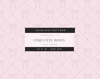 Coquette Bows Seamless Pattern: Pastel Hearts Bow Print (Commercial Use PNG Digital Download)