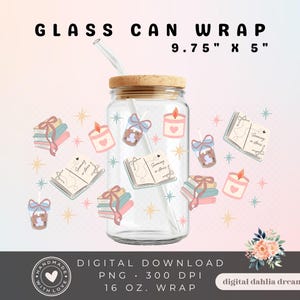 Coquette Bookish Girly Glass Can Wrap, Bookish Glass Wrap, 16 Oz Libbey Wrap, UVDTF Sublimation Printed Vinyl Transparent Romance Book Lover