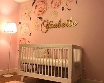 Personalisierte Baby-Mädchen-Kinderzimmer-Dekoration, Holzbuchstaben, Wandbuchstaben, Holzbuchstaben für Kinderzimmer, Wanddekoration, Holzschilder, große Kinderzimmer-Dekoration