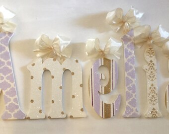 Wall Decor GLITTERED lavender gold cream Wall Letters Wooden Letters Wall Letters Wooden Name Letters Wooden Sign  Wall Hanging Room Decor