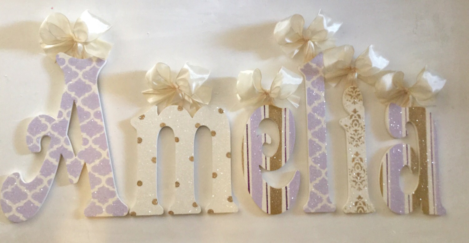 Wall Decor GLITTERED lavender gold cream Wall Letters Wooden Etsy