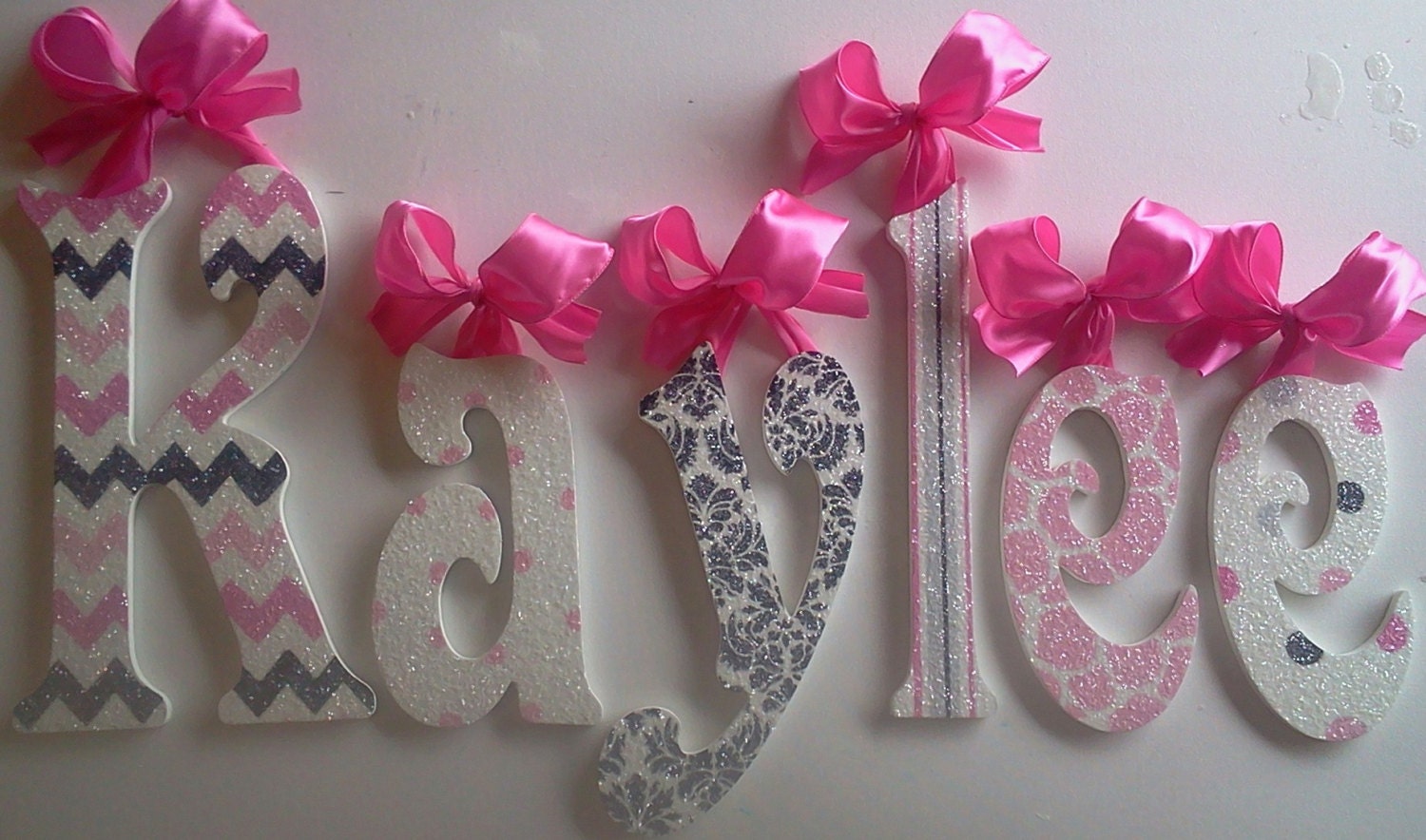 Glitter Wood Wall Letters. Chevron Hot Pink Kids Art Etsy