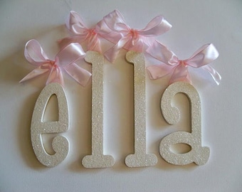 Cartas de pared de la guardería del bebé de madera pintada a mano, GLITTER y SPARKLE, colores y fuentes personalizados