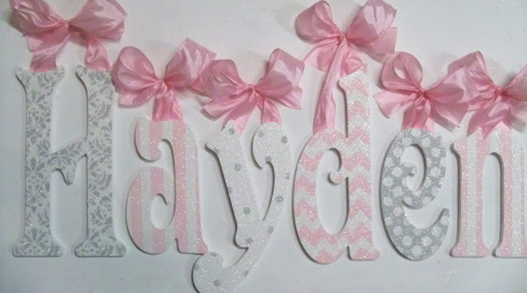 Wood Wall Letters Baby Nursery Letters Chevron Glitter Etsy