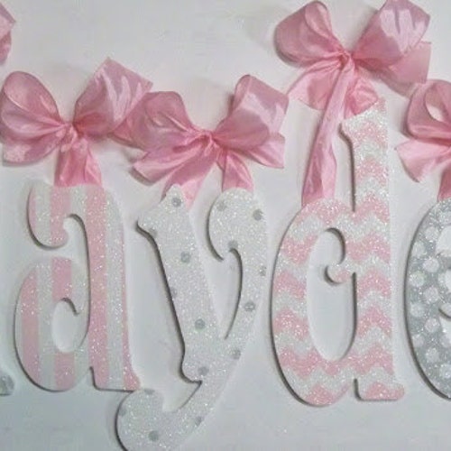 Wood Wall Letters Baby Nursery Letters Chevron Glitter Etsy