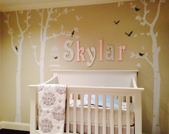 GLITTER and SPARKLE Pink and Gray Hand Painted Wood Wall Letters,  Baby Nursery Wall Letters