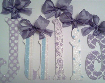 Paisley and Polka Dot, Lavender and Aqua GLITTER Nursery Wood Wall Letters