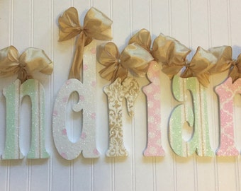 Wall letters Wall Decor Laudree Paris theme Decor children  babies room Decor hanging letters wood letters Gold Pink Seafoam Green Baby Kids