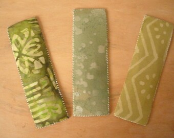 Bookmarks, Green Batik Fabric, Set of 3